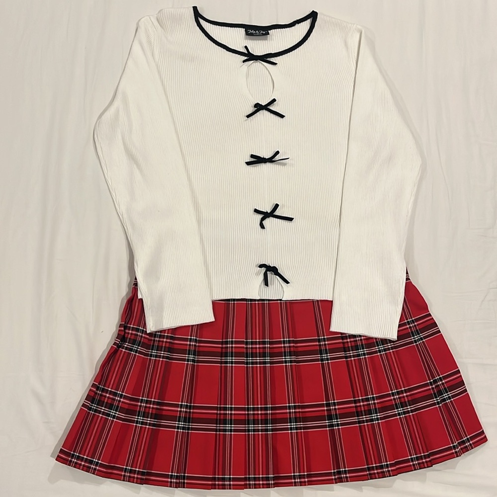 No Boundaries Red and Black Plaid Pleated Skirt